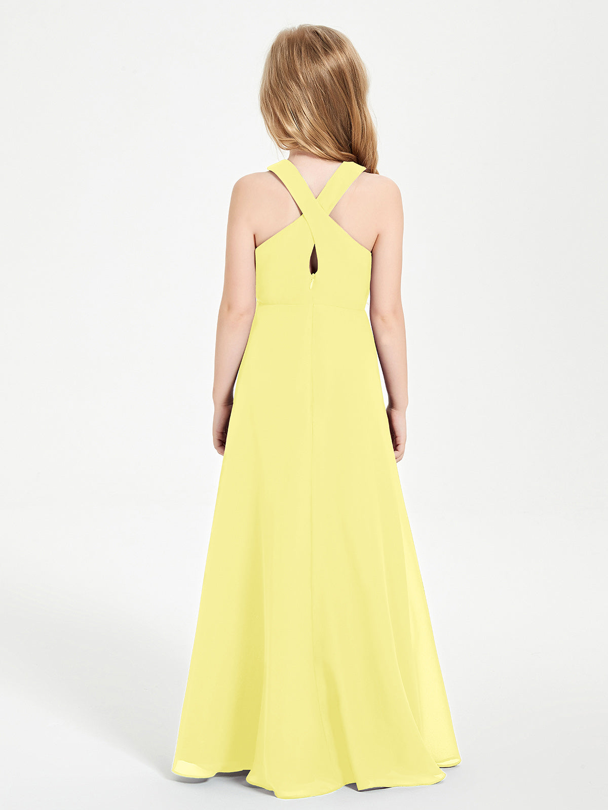 Grecian Neckline Long Dresses for Junior Bridesmaids Lemon